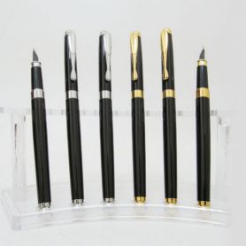 Ручка перова Baixin металева чорна, елементи хром/золото