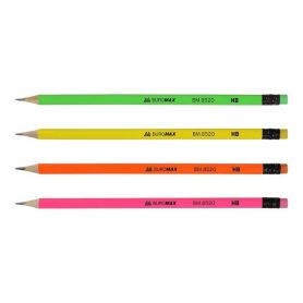 Олівець графітний Buromax НВ неон з гумкою
