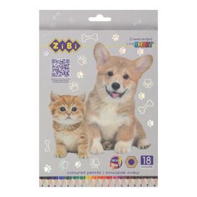 Карандаши цветные 18шт ZiBi Smart Line Собаки та коти