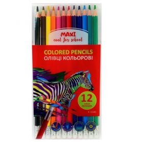 Карандаши цветные 12шт. Maxi пластиковые шестигранные стираються, с ластиком