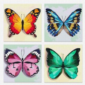 Картина по номерах Поліптих 4шт 25*25см Весняні метелики