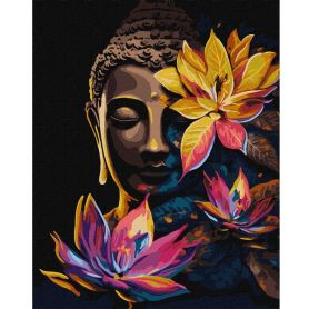 Картина по номерах 40х50см Будда с лотосами с красками металлик extra