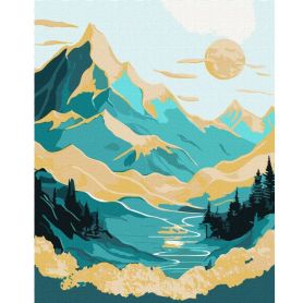 Картина по номерах 40х50см Схід сонця в горах з фарбами металік extra