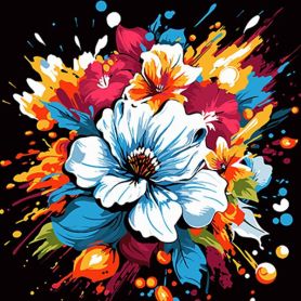 Картина по номерах 40х40см Квітковий вибух, чорний фон Картина по номерах 40х40см Квітковий вибух, чорний фон