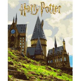 Картина по номерах 40х50см Harry Potter: Пейзаж Гоґвортсу з фарбами металік extra