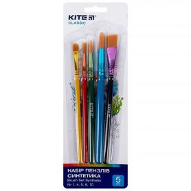 Набір пензликів синтетика 5шт (№1, 4, 5, 6, 10) Kite Creative