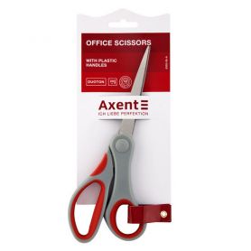 Ножиці 20 см пласт.ручки, гумові вставки, сіро-червоні Duot Axent