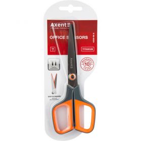 Ножницы 19 см пластиковые ручки, резиновые вставки серо-оранжевые Titanium Axent на блистере