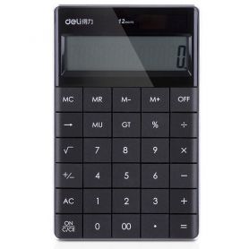 Калькулятор Deli 12р бухг. 2эл.питания, бесшовные кнопки, чорный, 165х103х12,0мм