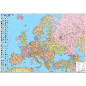 Карта Европы Политическая М1:5 400 000 110х77см картон/планки
