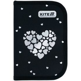 Пенал Kite 1 отделение, 2 отворота, без наполнения Black&Silver 20х14х3,9см