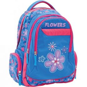 Рюкзак YES L-12 Flowers 3від., ущільн.спинка, 2бічні кишені, фіолетовий