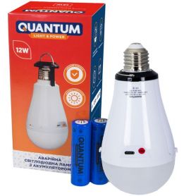 Лампа світодіодна аварійна з акумулятором Quantum А80-12W-E27-4K Type-C 18650/2*1800mAh