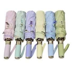 Парасолька жіноча 3 складання, автомат 10 спиц однотонна асорті з позолотою