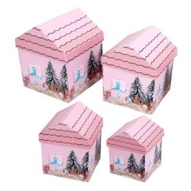 Коробка подарункова картон 15х15х18 см Будиночок рожевий