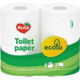Туалетная бумага рулон с гильзой 4шт 2-х слойная (целлюлоза) белая Ecolo