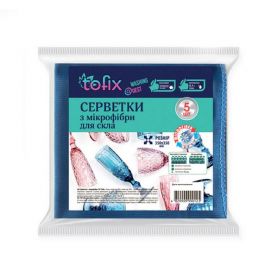 Серветки для прибирання,мікрофібра 30х30см скло та дзеркало 5шт Tofix