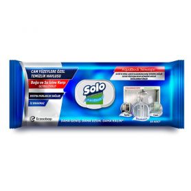 Серветки для скла та дзеркал вологі 30шт, клапан Solo AquaBlock