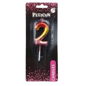 Свічка-цифра 2 райдужна, 4,5см Pelican