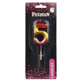Свічка-цифра 5 райдужна, 4,5см Pelican