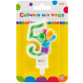 Свічка-цифра 5 із зображенням надувних кульок, 7,62 см Свічка-цифра 5 із зображенням надувних кульок, 7,62 см