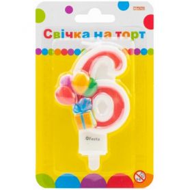 Свічка-цифра 6 із зображенням надувних кульок, 7,62 см Свічка-цифра 6 із зображенням надувних кульок, 7,62 см
