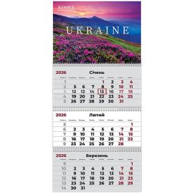 Календар настінний перекидний квартальний UA 2, 29,7х63см 3 пружини 2026 Axent