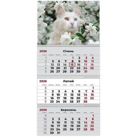 Календар настінний перекидний квартальний Cats 3, 29,7х63см 3 пружини 2026 Axent