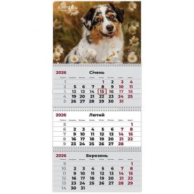 Календар настінний перекидний квартальний Dogs 1, 29,7х63см 3 пружини 2026 Axent