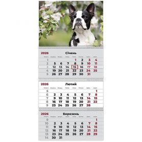 Календар настінний перекидний квартальний Dogs 2, 29,7х63см 3 пружини 2026 Axent