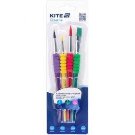 Набір пензликів синтетика 4шт з грипом (№2,6,10) круглі, (№12) пласка Kite Creative